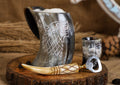 Genuine Viking Drinking Horn Mug with Bottle Opener, Shot Glass, Bag, 16 oz, 4 Pcs Set S775183