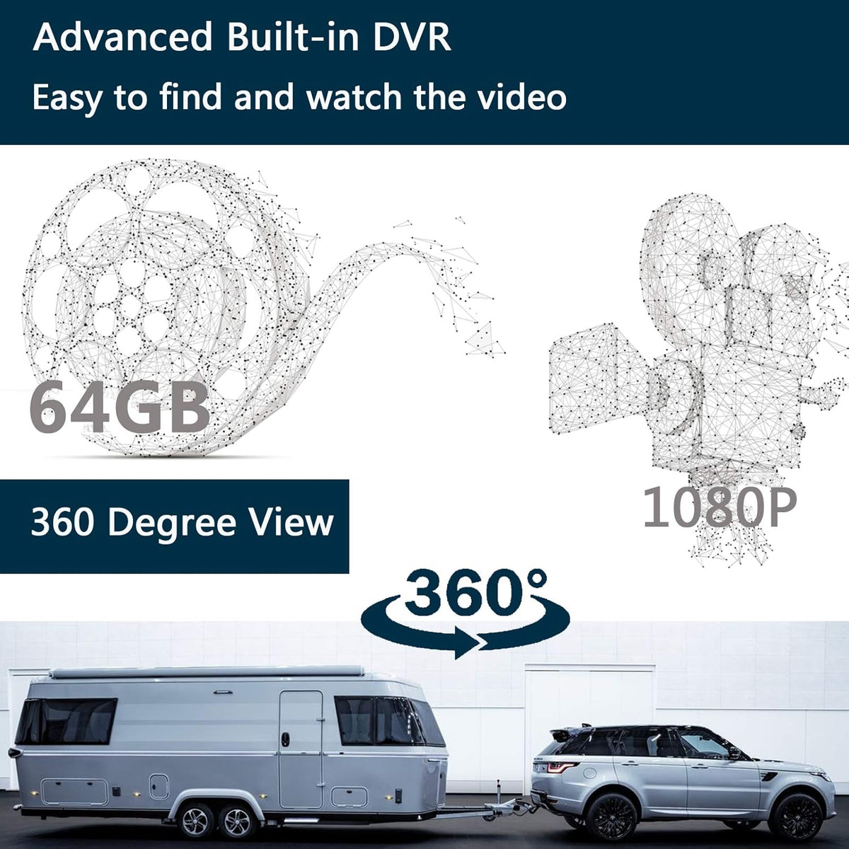 10.1 1080P Backup Camera Monitor with Built-in DVR 4 Split Large Screen IP69 Waterproof N226