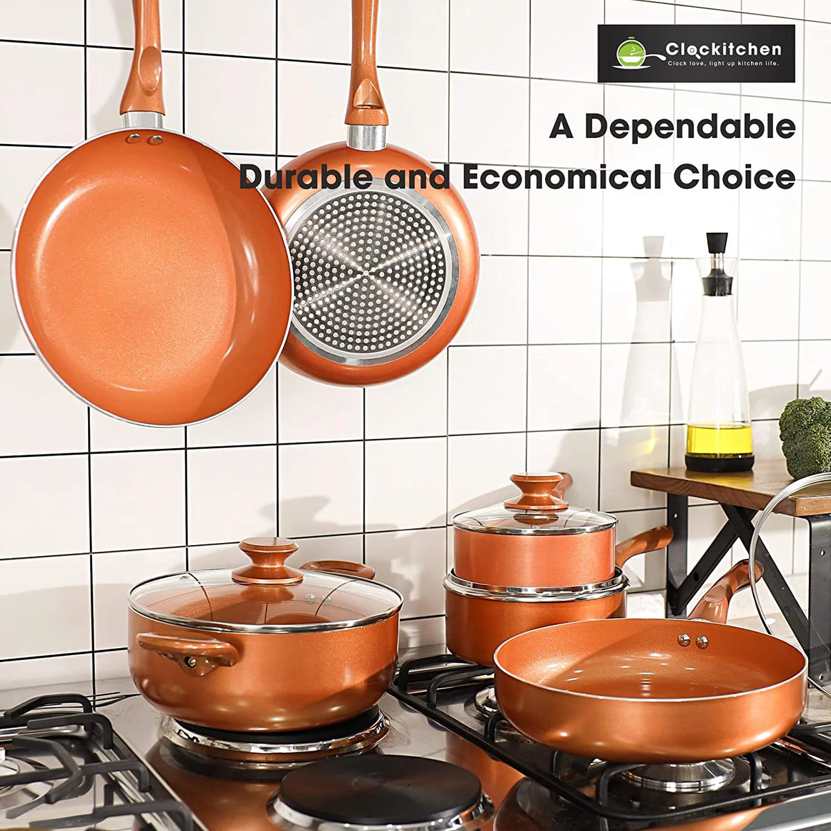 10 Pc Nonstick Ceramic Copper Cookware Set V5903