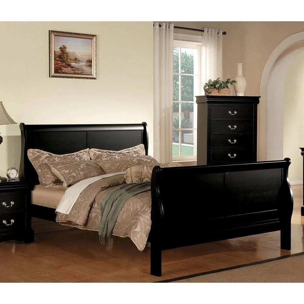 Black 4pc Bedroom Set Twin Bed Nightstand Dresser Mirror K985800
