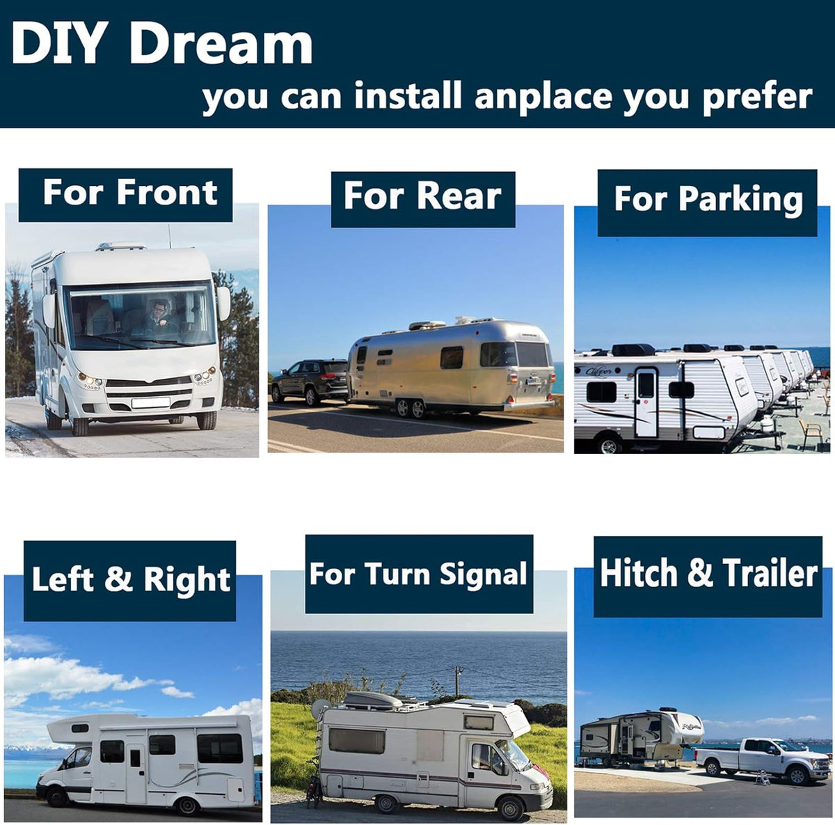 10.1 1080P Backup Camera Monitor with Built-in DVR 4 Split Large Screen IP69 Waterproof N226