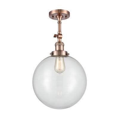 1-Light 12x22 Semi Flush Mount Antique Copper Clear G69022