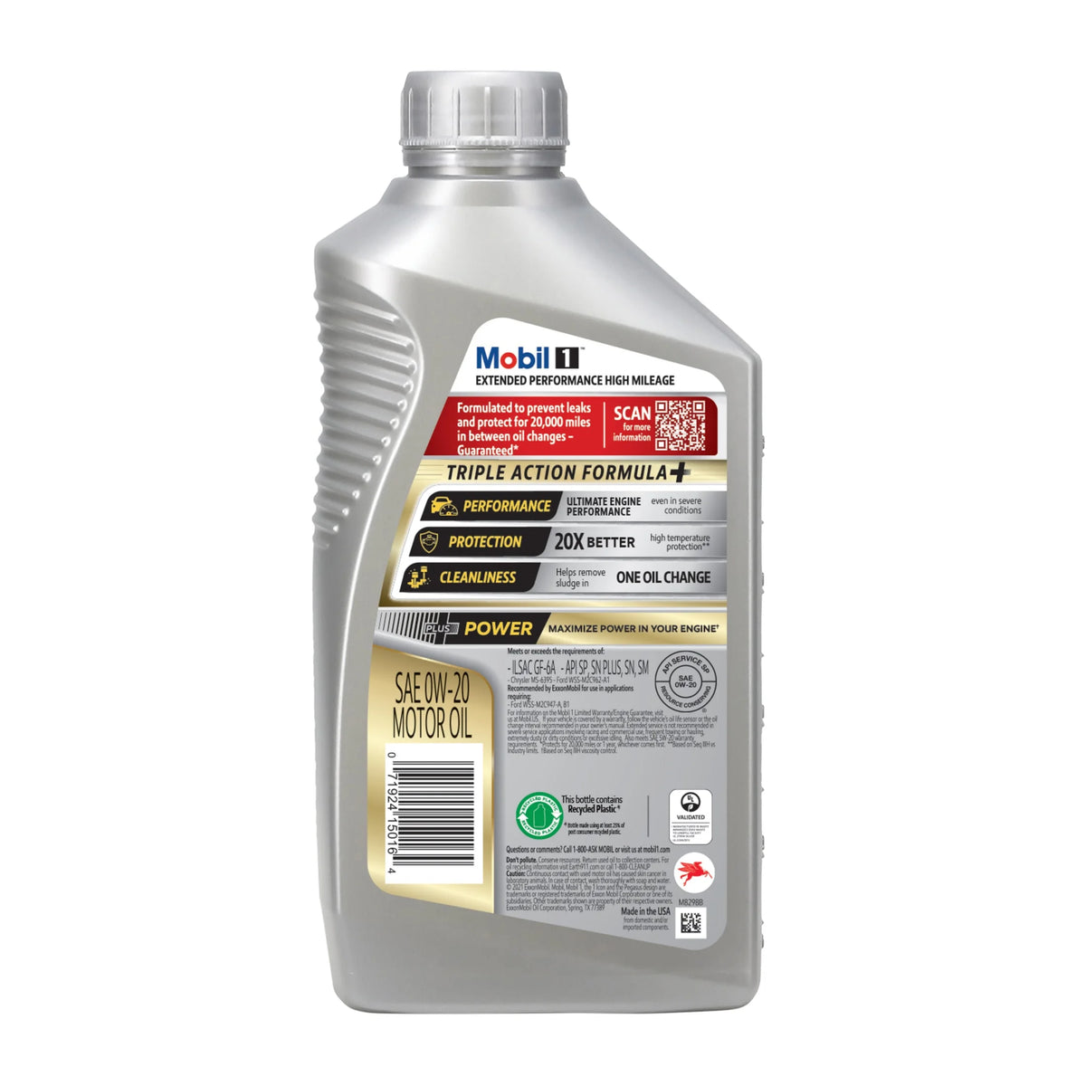 0W-20 Full Synthetic High Mileage Motor Oil 1 Quart B3749