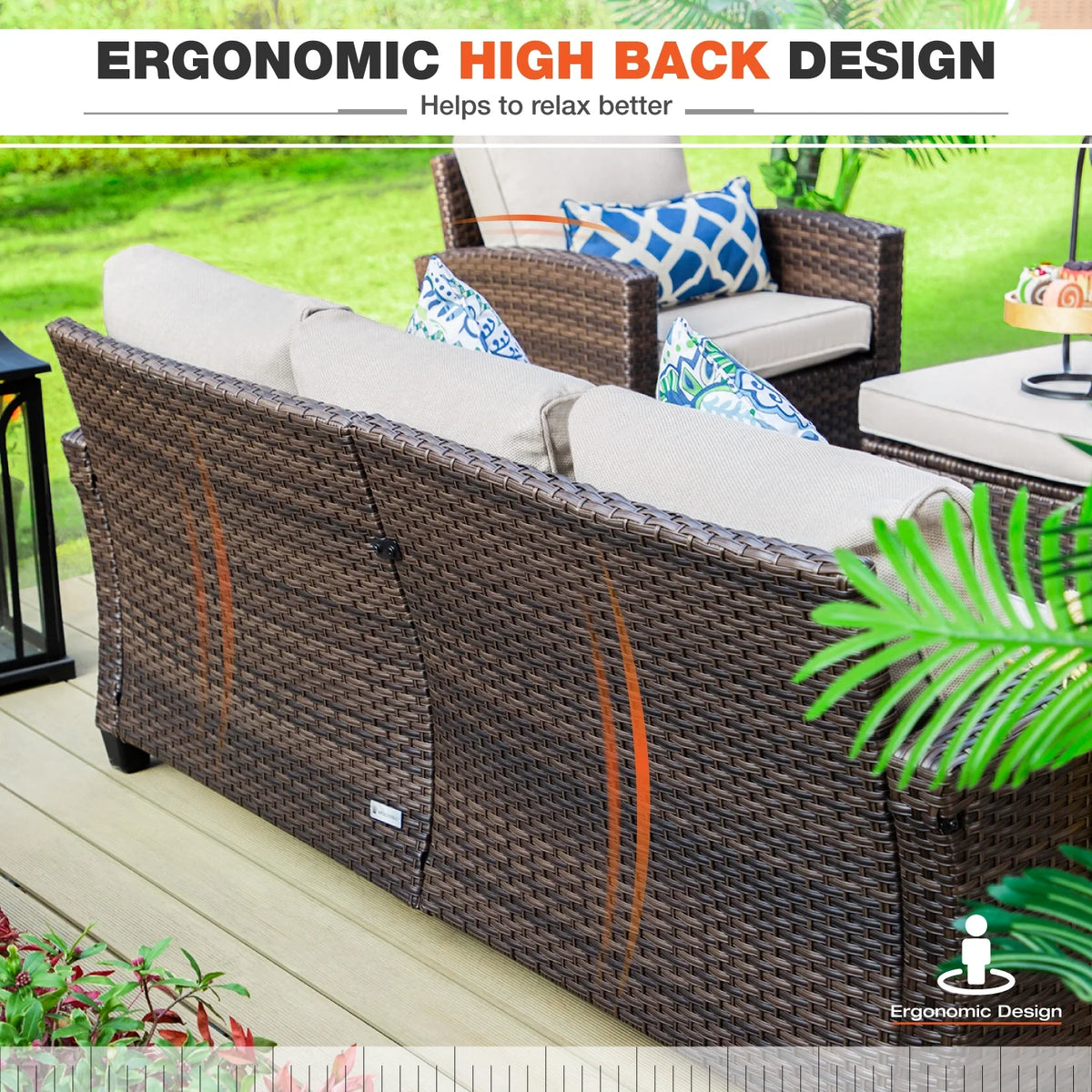 Beige 9-Seat Outdoor Patio Furniture Set with Fire Pit Table H8025