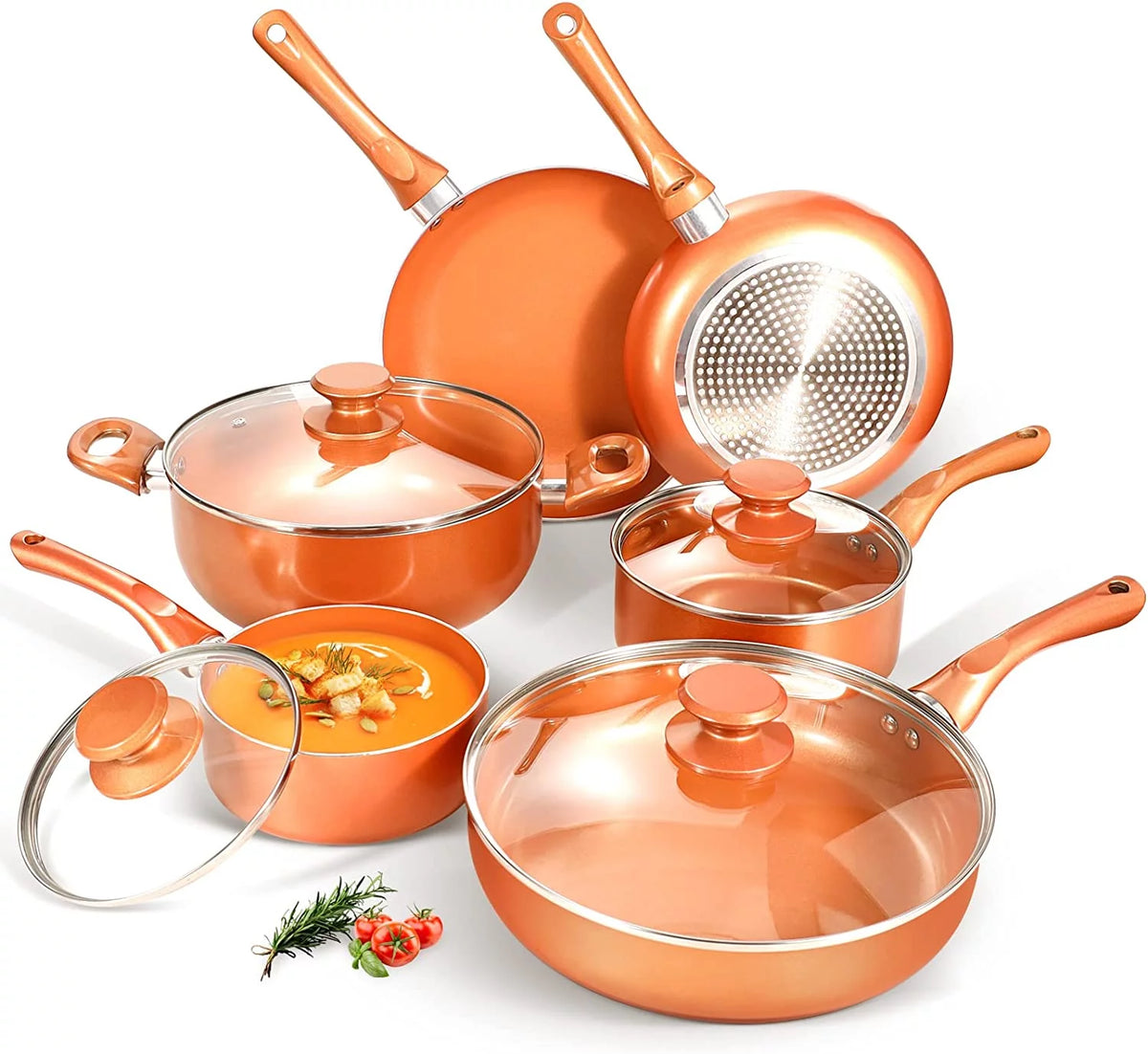 10 Pc Nonstick Ceramic Copper Cookware Set V5903