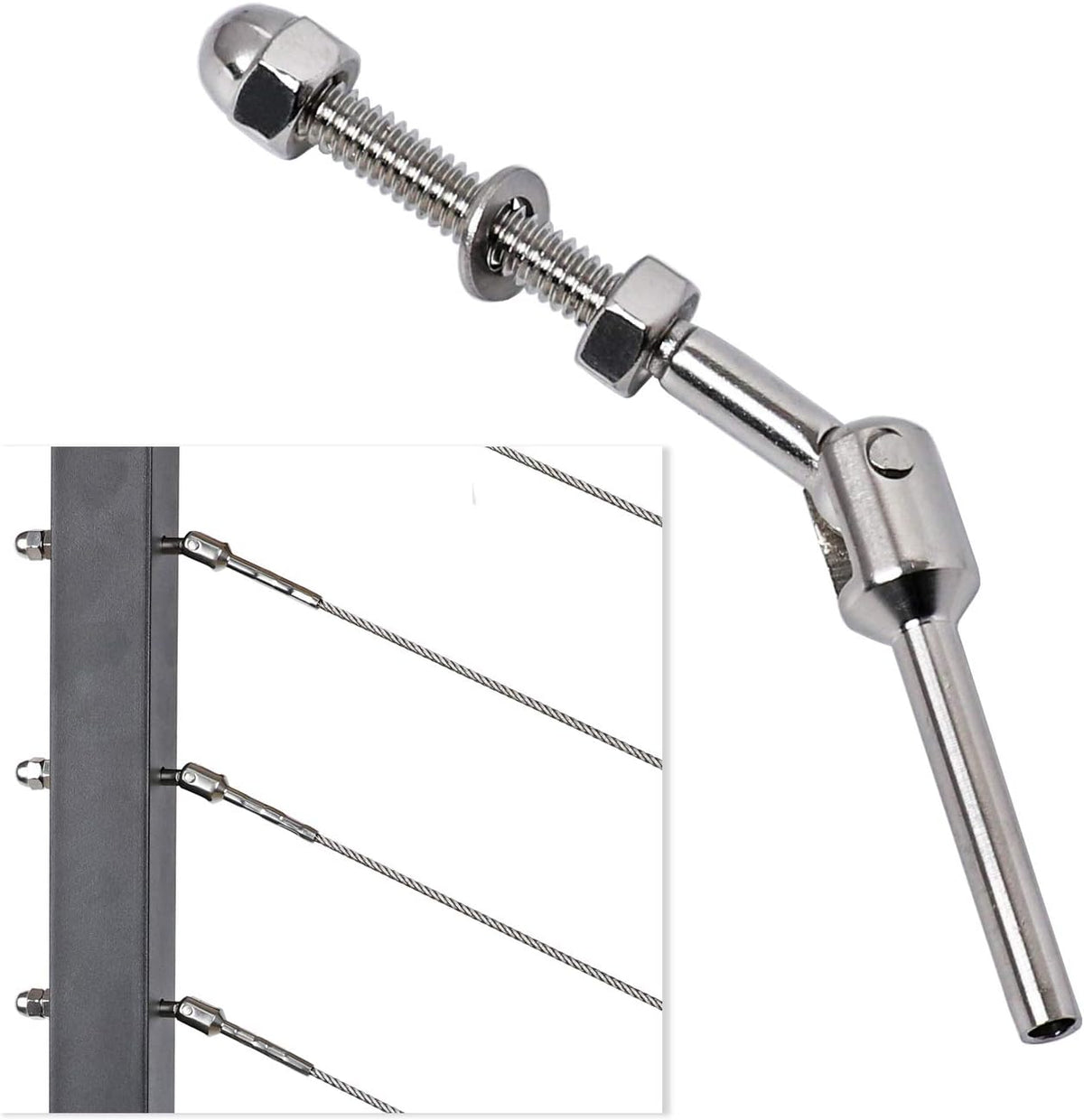 1/8 Inch T316 Stainless Steel Adjustable Cable Railing Kit for 1.5 Inch Metal Post, 20 Pack A853