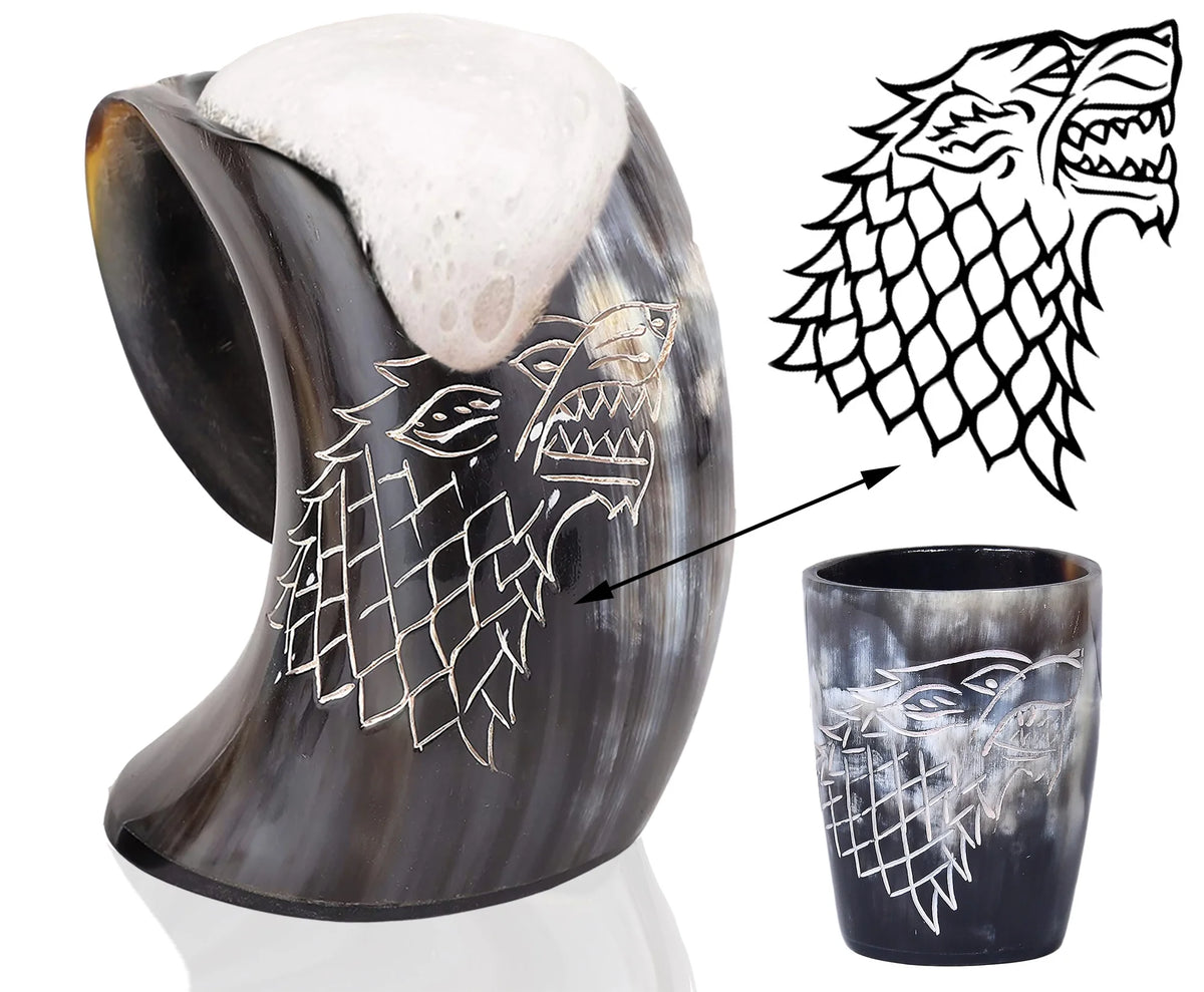 Genuine Viking Drinking Horn Mug with Bottle Opener, Shot Glass, Bag, 16 oz, 4 Pcs Set S775183