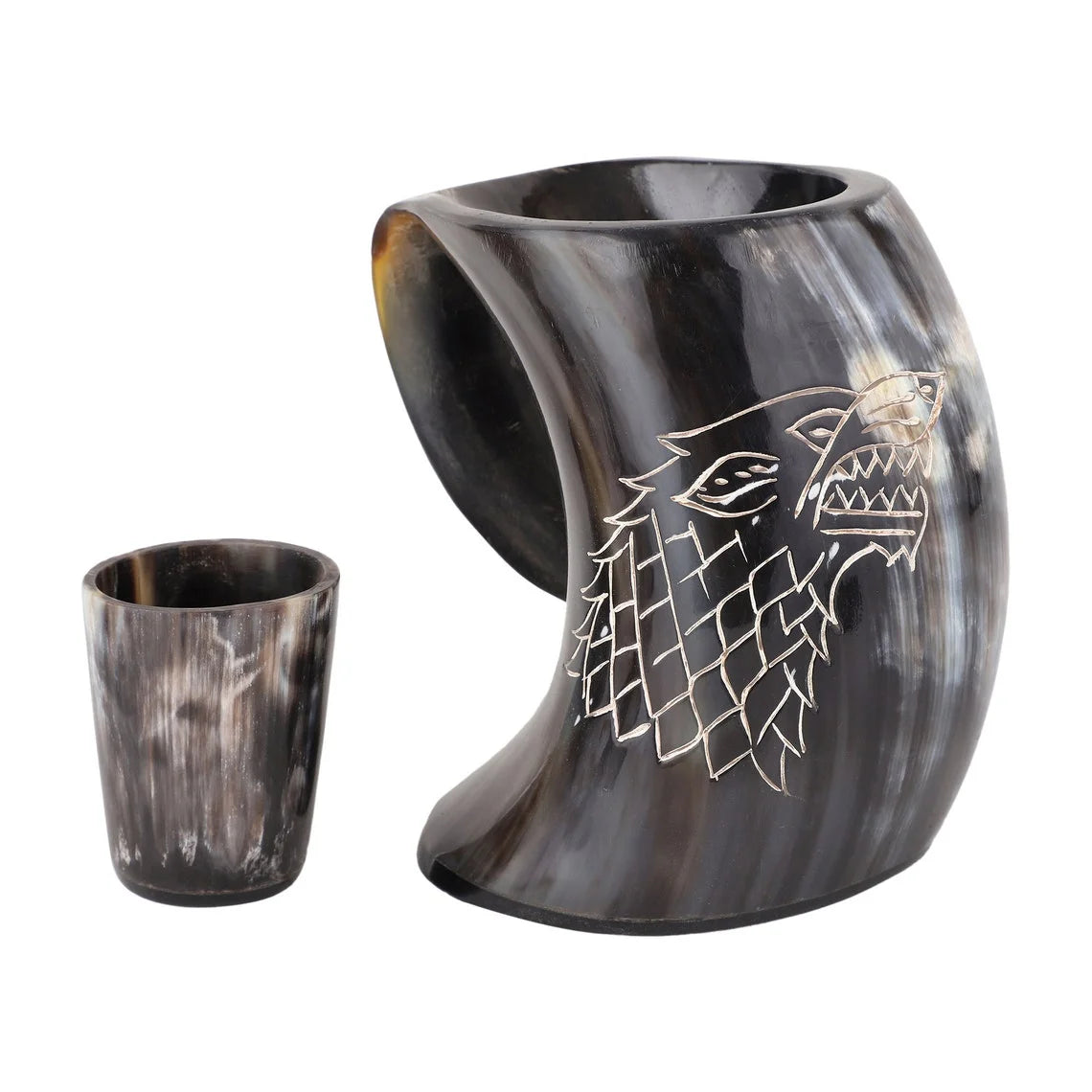 Genuine Viking Drinking Horn Mug with Bottle Opener, Shot Glass, Bag, 16 oz, 4 Pcs Set S775183
