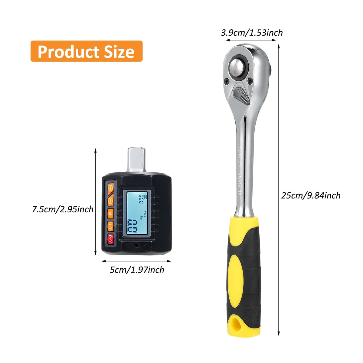 1/2'' Drive Torque Gauge with Backlit Display and Ratchet Wrench B4805