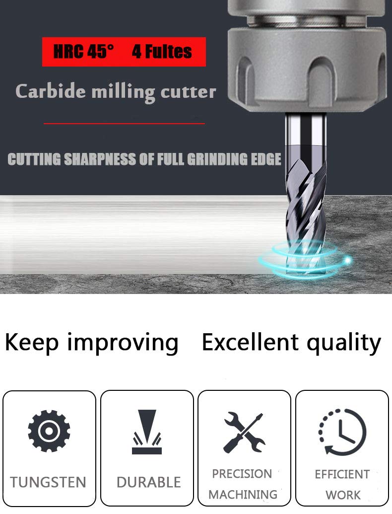 1/8 Carbide Square End Mill, 4 Flute, AlTiN Coating G978334