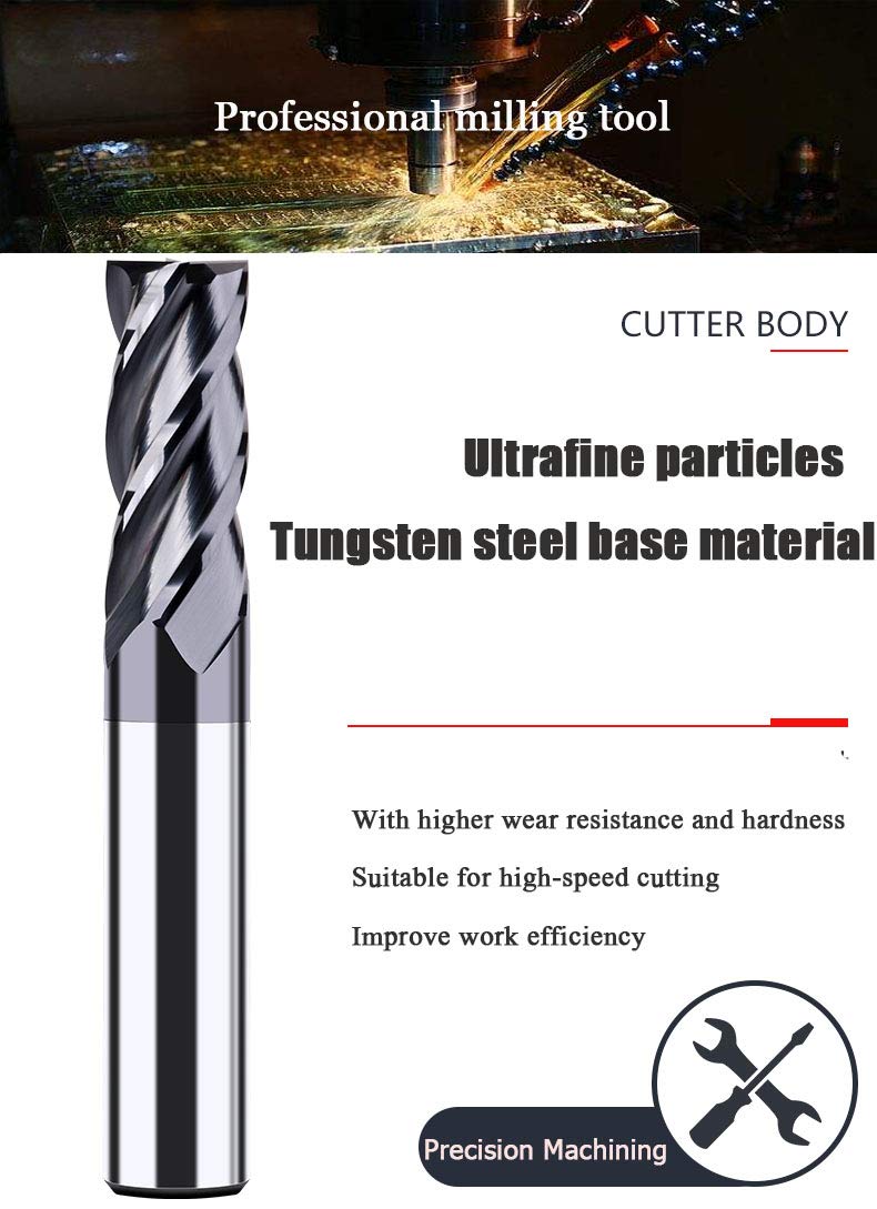 1/8 Carbide Square End Mill, 4 Flute, AlTiN Coating G978334